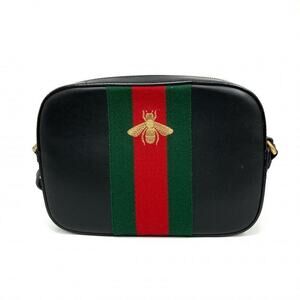 GUCCI BEE BLACK CALFSKIN CAMERA SHOULDER BAG